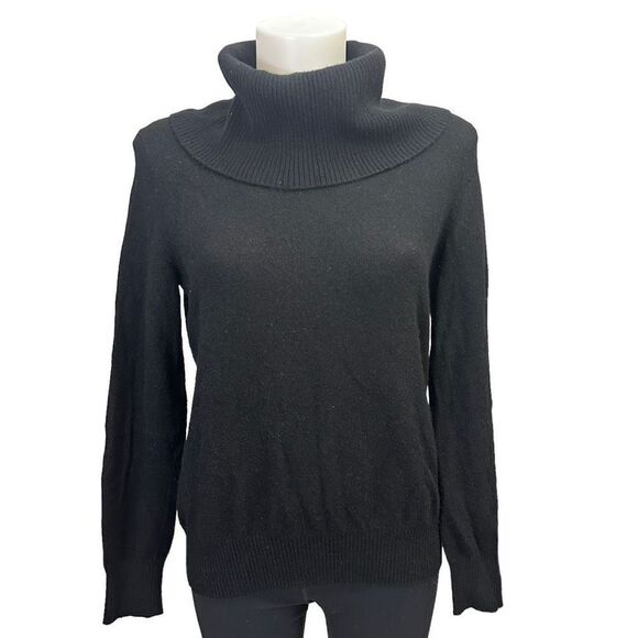 CHARTER CLUB 2-Ply 100% Cashmere Black Cowl Neck Ribbed Knit Sweater sz M - Picture 3 of 7